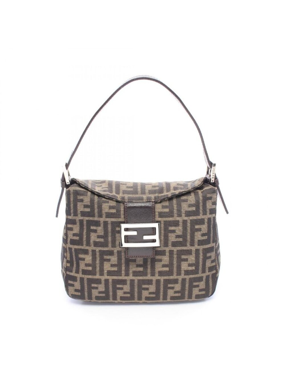 Fendi Shoulder Bag Zucca Brown Black Canvas Leather